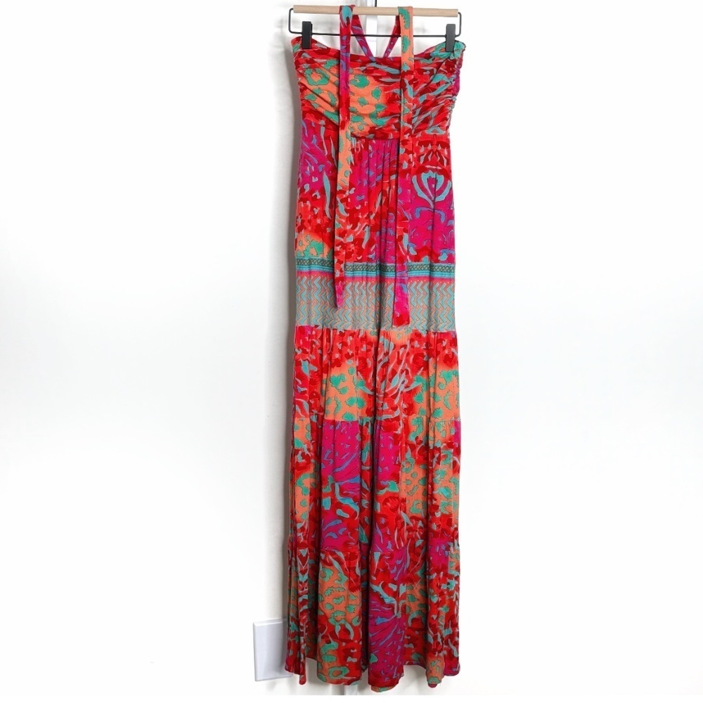 Hale Bob Cabana Maxi Dress Halter Style Resort Beach Tie Neck Vibrant Print XS - Picture 4 of 15